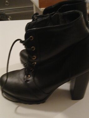 Unlisted Black Lace-Up High Block Heel Ankle Boots